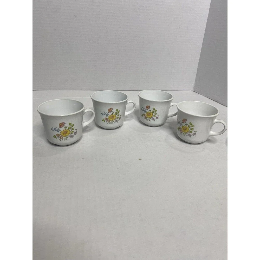 Corning Ware Corelle Spring Meadow Pattern Coffee/Tea Cups Set of 4